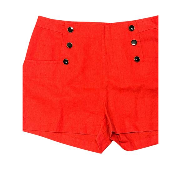 Cynthia Rowley Size 10 Red Linen Blend High-Waisted Sailor Shorts - Picture 4 of 7